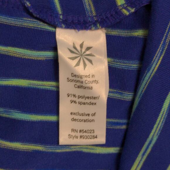 Athleta Womens Shirt Top Yellow Blue Stripe Long Sleeve Scoop Neck Stretch XXS - Picture 10 of 12
